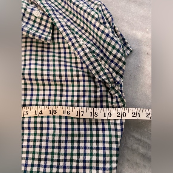 Esquire Size 15 Performance Slim Fit Non Iron Blue Green Plaid Button Down Shirt - Picture 9 of 13